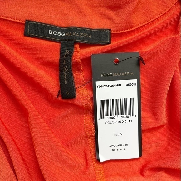 NWT BCBGMAXAZRIA • Faux Wrap Sleeveless Dress in Red Clay‎ Orange, Size Small - Picture 4 of 12